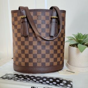 💕Beautiful Louis Vuitton Bucket PM Shoulder Bag Damier Ebene